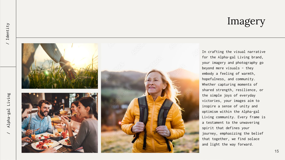 Alpha-Gal Living imagery direction page from the brand guidelines
