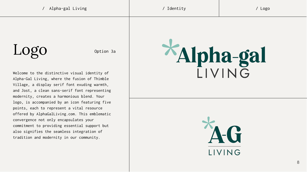 Alpha-Gal Living logo page from the brand guidelines