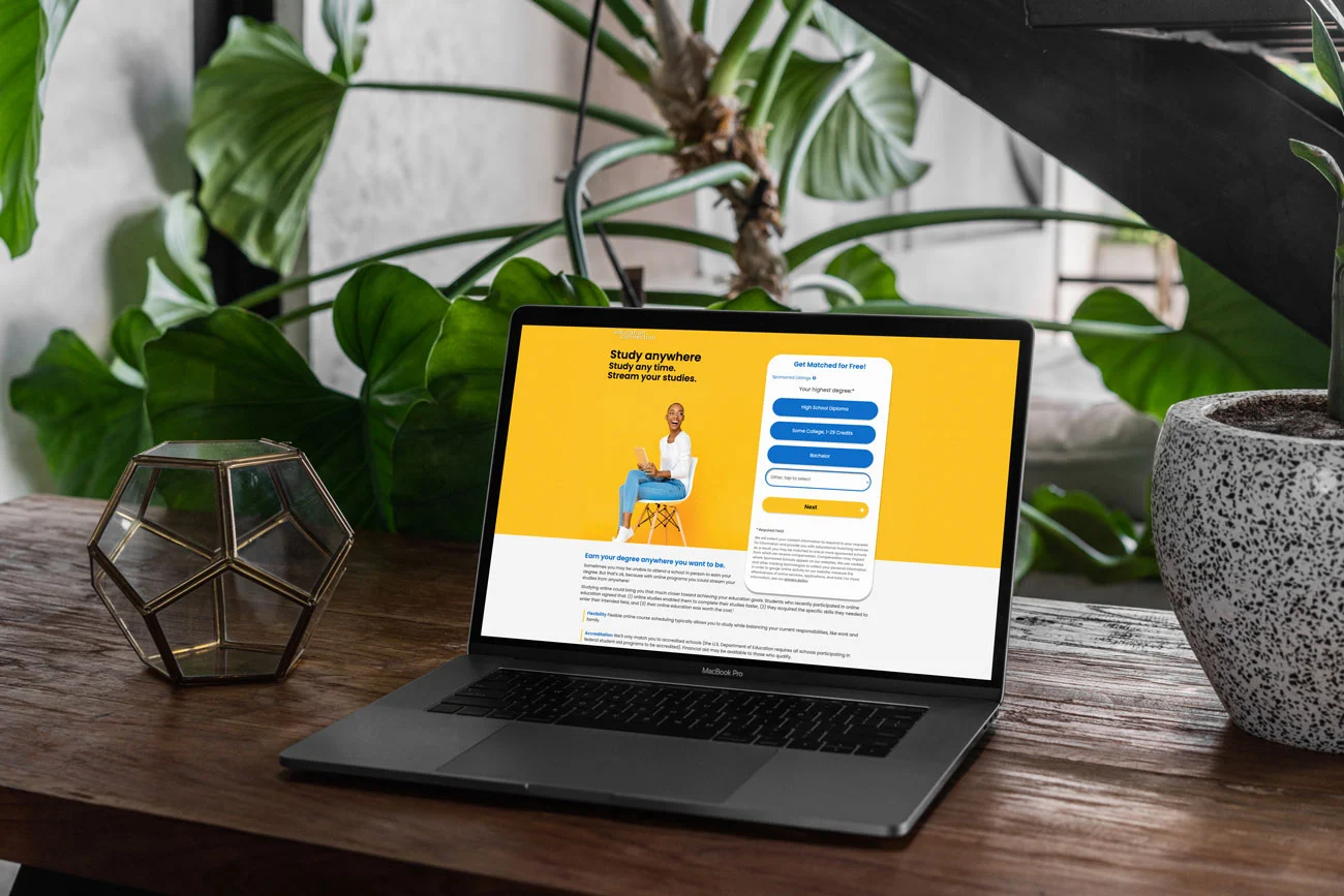 Education Connection landing page redesign on a laptop
