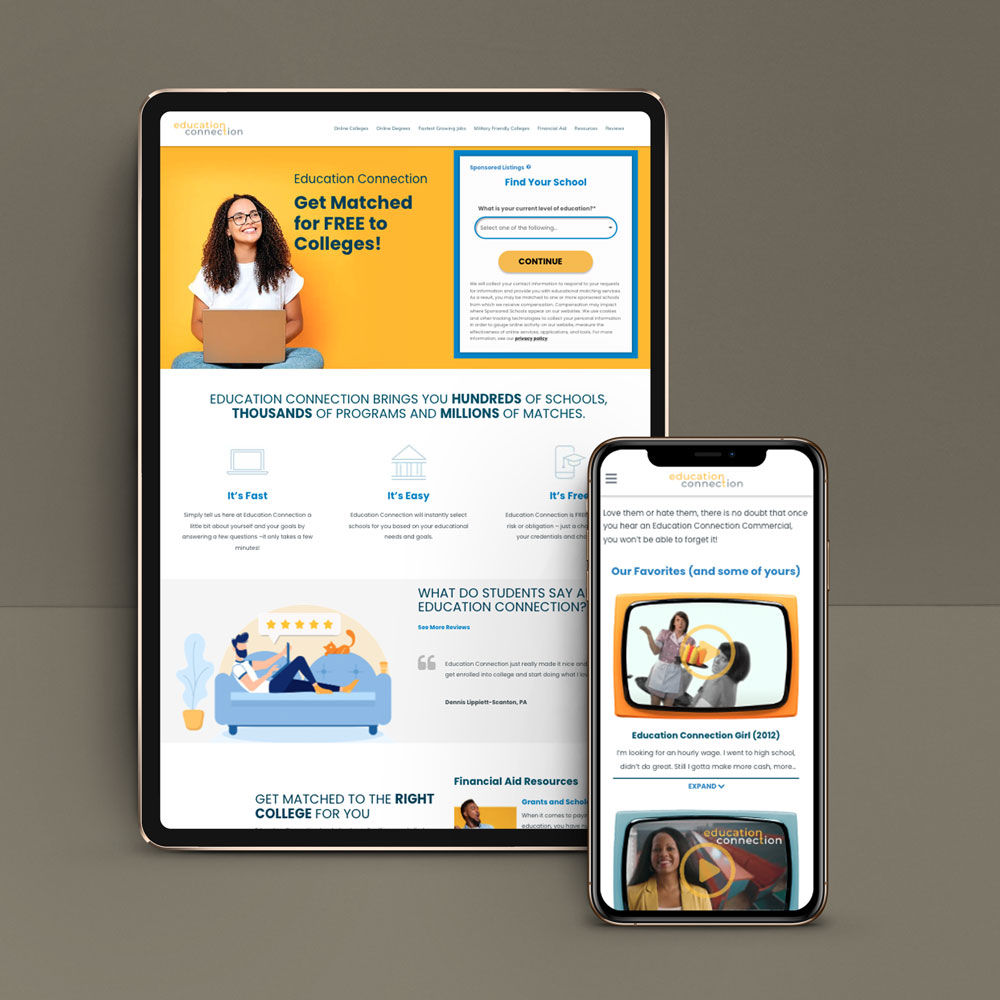 Redesigned Education Connection site on tablet and phone