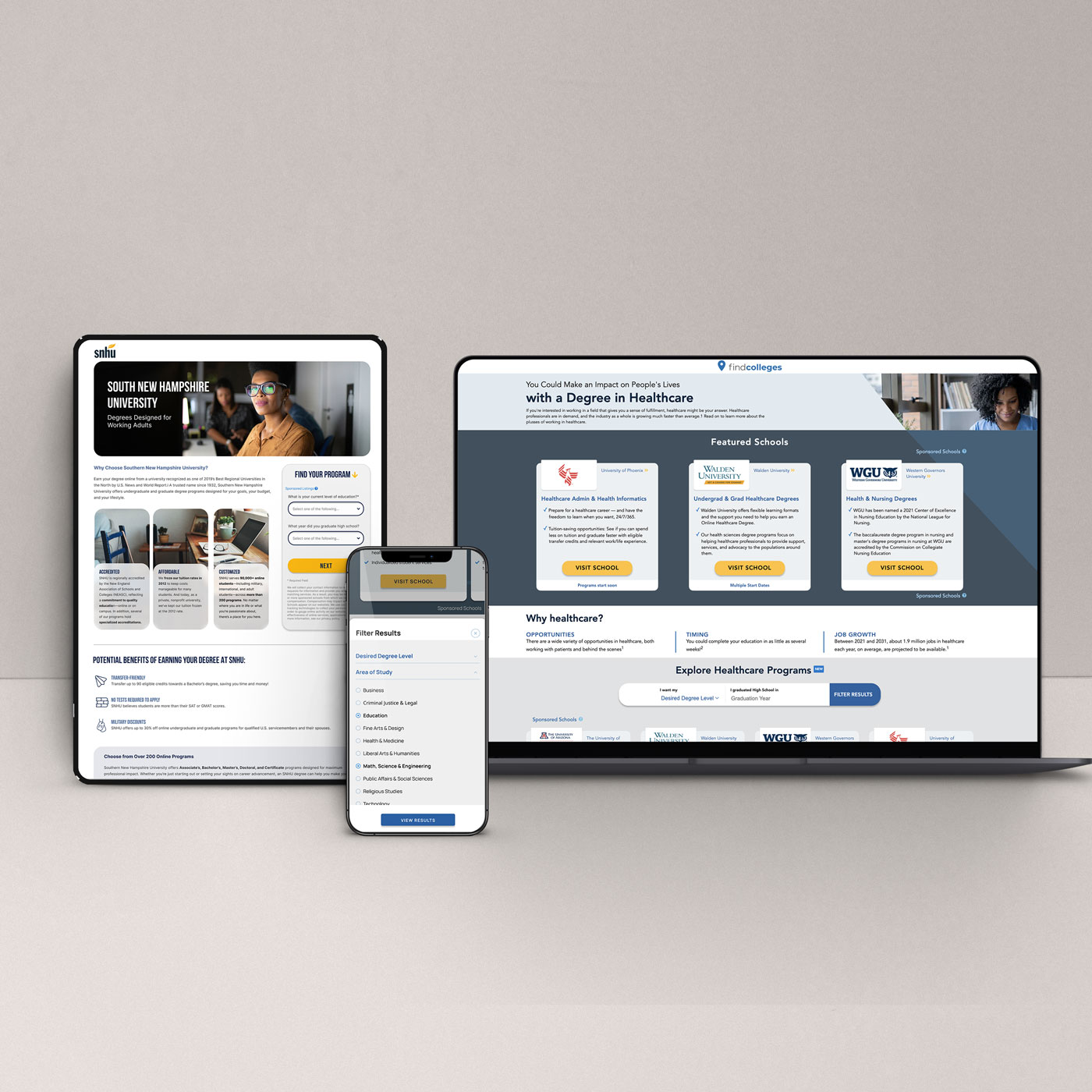 Exclusive ad product pages on tablet, phone and laptop