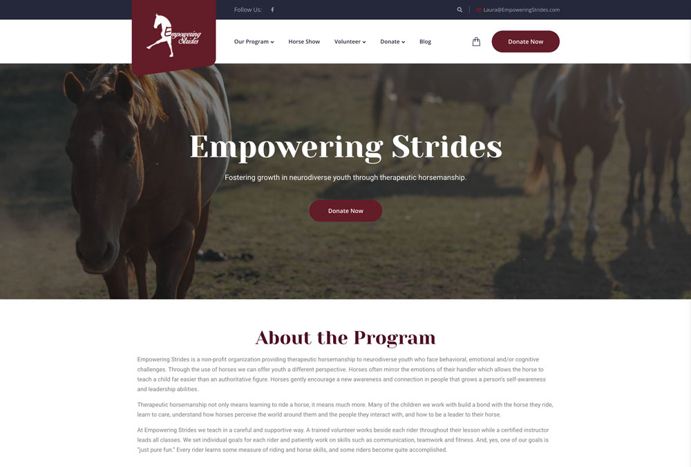 “Empowering Strides” equine therapy program website