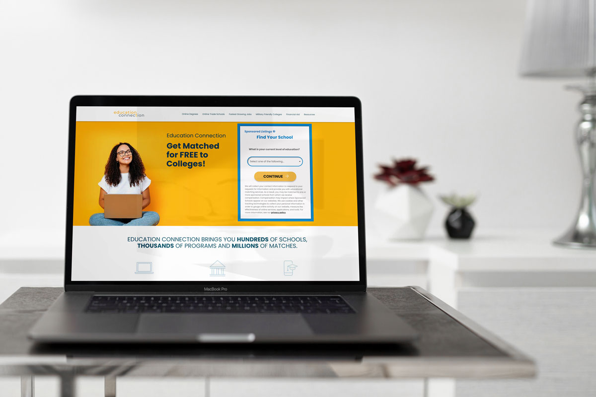 Redesigned Education Connection homepage on a laptop