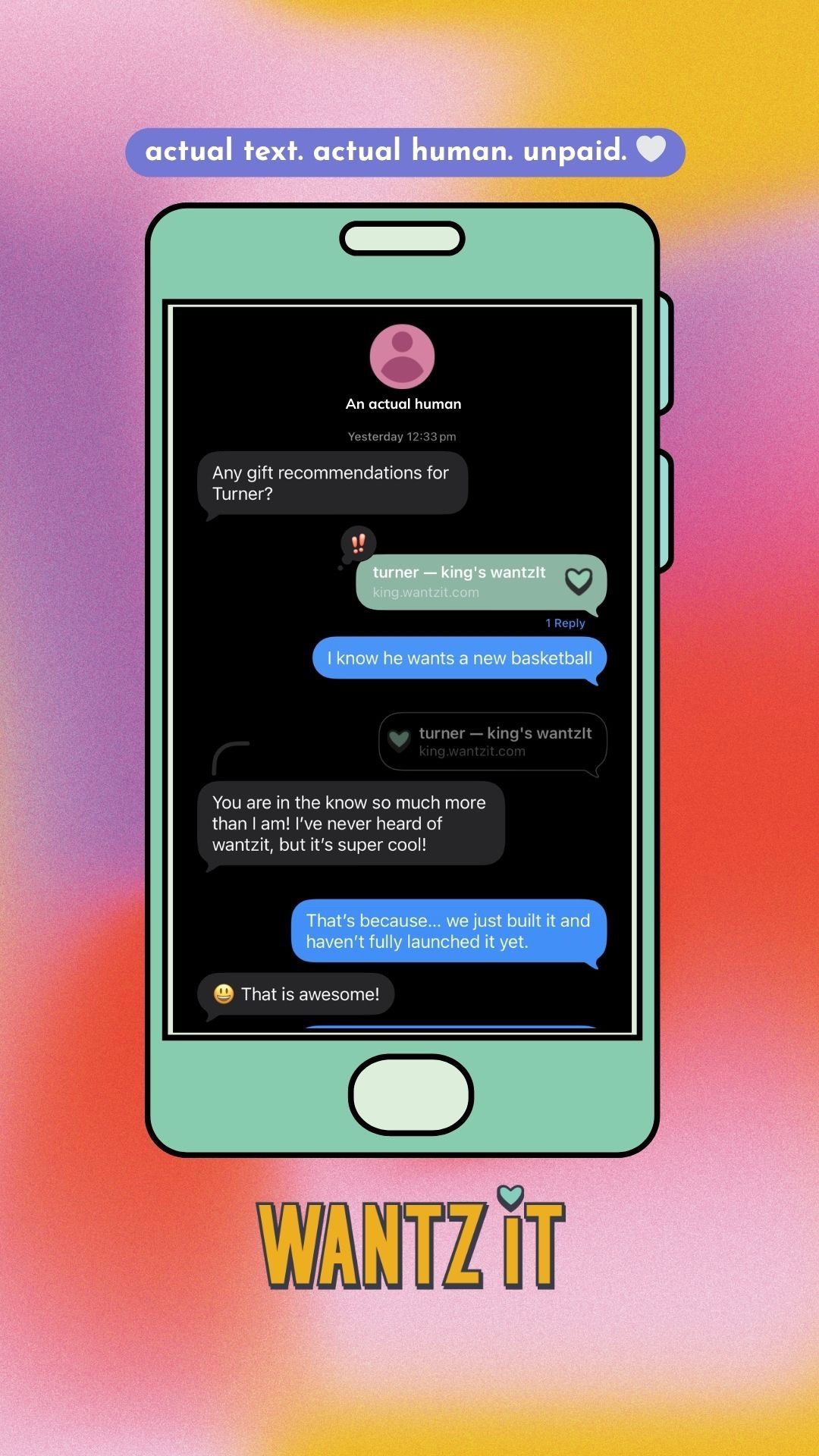 Wantzit social post: a real text conversation about gift ideas